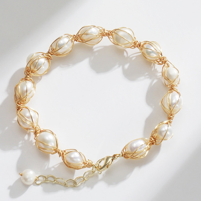 Vòng Tay Ngọc Trai Baroque Bọc Lưới Kim Phong Cách Cá tính MADAME HIEN PEARLS VTB022