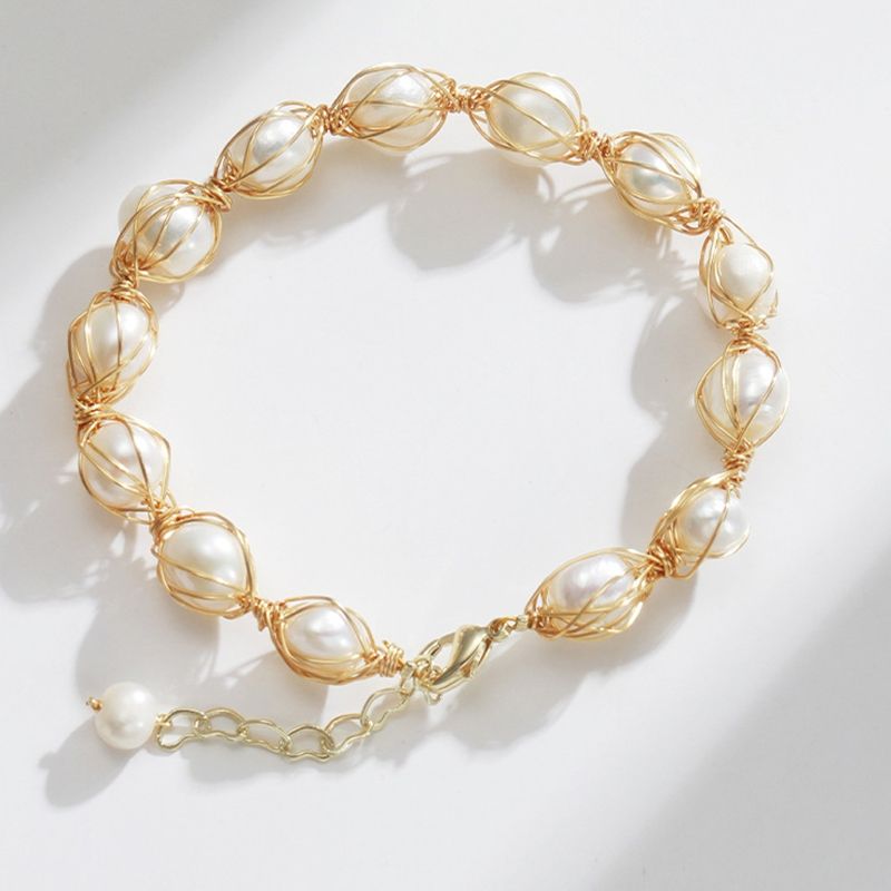 Vòng Tay Ngọc Trai Baroque Bọc Lưới Kim Phong Cách Cá tính MADAME HIEN PEARLS VTB022