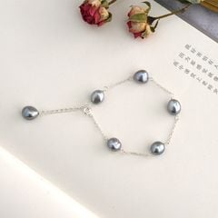 Vòng Tay Dây Chuyền Bạc Điểm 6 Hạt Ngọc Trai Xám Baroque Đơn Giản Đáng Yêu MADAME HIEN PEARLS Cho Nữ VTB025