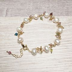 Vòng Tay  Ngọc Trai Tự Nhiên Phối Đá Tourmaline Tảo Biển Sắc Màu MADAME HIEN PEARLS VTB049