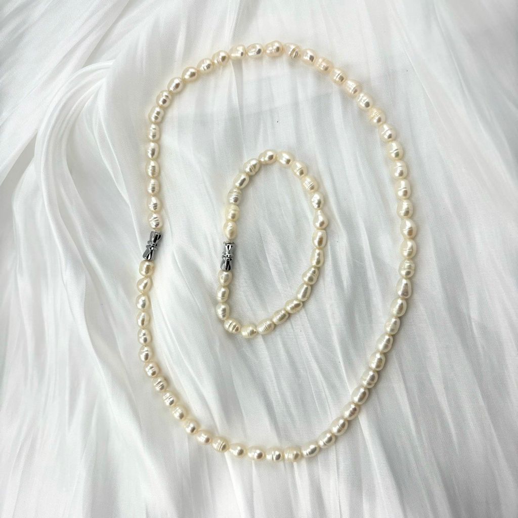 Vòng Tay Ngọc Trai Gạo Tự Nhiên 7-8mm Hạt Nhăn Tự Nhiên MADAME HIEN PEARLS VTG040