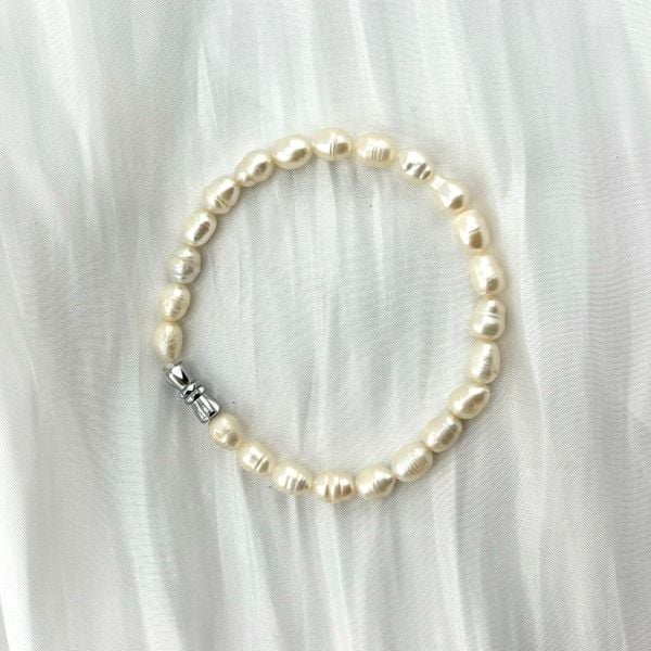 Vòng Tay Ngọc Trai Gạo Tự Nhiên 7-8mm Hạt Nhăn Tự Nhiên MADAME HIEN PEARLS VTG040