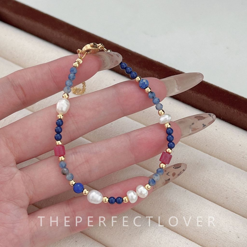 Vòng Tay Boho Đá Xanh Phối Ngọc Trai Hạt Gạo Nhỏ Xinh MADAME HIEN PEARLS Đáng Yêu VTG050