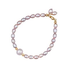 Vòng Tay Ngọc Trai Hình Gạo Màu Tím Mặt Tím Tròn Xinh Tươi MADAME HIEN PEARLS Cho Nữ VTG009