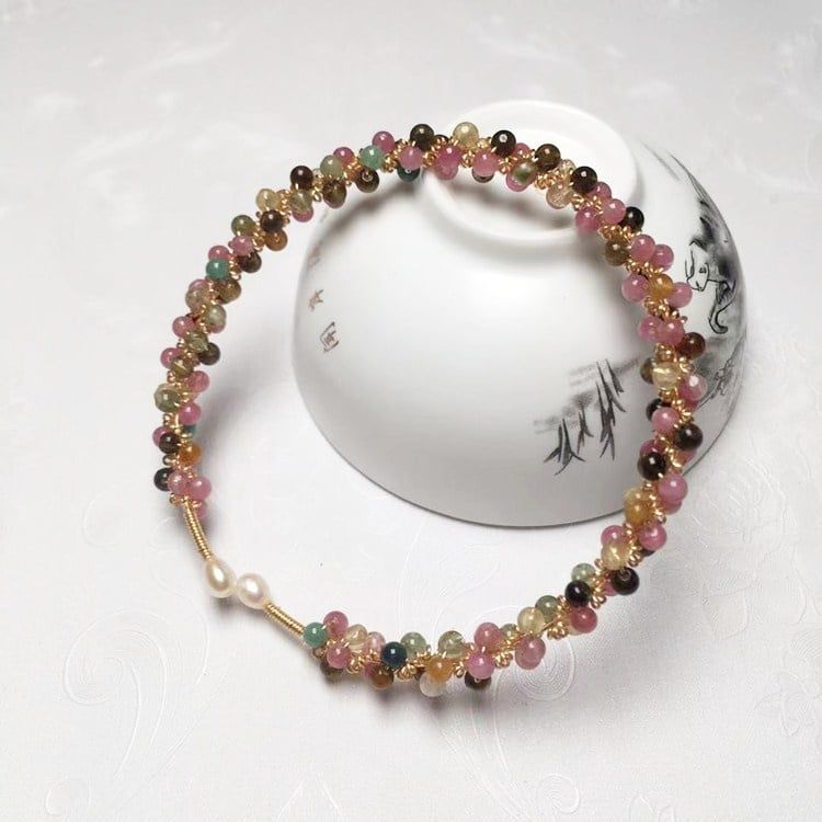 Vòng Tay Chuỗi Hạt Đá Tourmaline Rong Biển Phối Ngọc Trai Tự Nhiên MADAME HIEN PEARLS VTG021