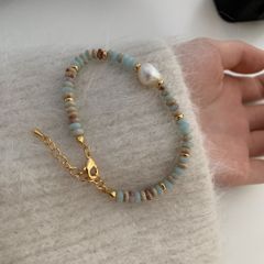 Vòng Tay Ngọc Trai Tự Nhiên Phối Đá Tự Nhiên Tone Lục Kim MADAME HIEN PEARLS Cho Con Gái Yêu VTG027