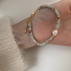 Vòng Tay Ngọc Trai Tự Nhiên Phối Đá Tự Nhiên Tone Lục Kim MADAME HIEN PEARLS Cho Con Gái Yêu VTG027