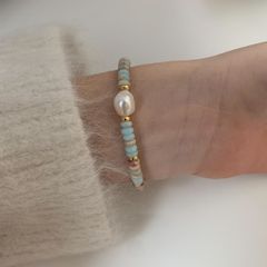 Vòng Tay Ngọc Trai Tự Nhiên Phối Đá Tự Nhiên Tone Lục Kim MADAME HIEN PEARLS Cho Con Gái Yêu VTG027
