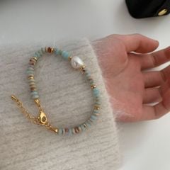 Vòng Tay Ngọc Trai Tự Nhiên Phối Đá Tự Nhiên Tone Lục Kim MADAME HIEN PEARLS Cho Con Gái Yêu VTG027