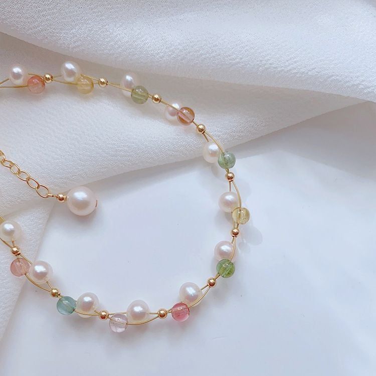 Vòng Tay Ngọc Trai Tự Nhiên phối Đá Tourmaline Đa Sắc Màu MADAME HIEN PEARLS Đáng Yêu Cho Bé VTT094