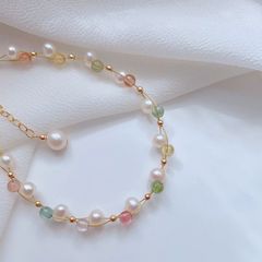 Vòng Tay Ngọc Trai Tự Nhiên phối Đá Tourmaline Đa Sắc Màu MADAME HIEN PEARLS Đáng Yêu Cho Bé VTT094