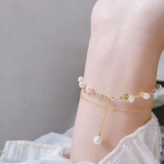 Vòng Tay Ngọc Trai Tự Nhiên phối Đá Tourmaline Đa Sắc Màu MADAME HIEN PEARLS Đáng Yêu Cho Bé VTT094