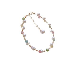 Vòng Tay Ngọc Trai Tự Nhiên phối Đá Tourmaline Đa Sắc Màu MADAME HIEN PEARLS Đáng Yêu Cho Bé VTT094