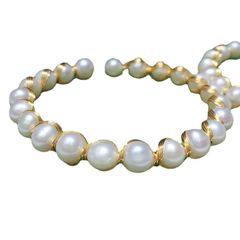 Vòng Tay Ngọc Trai Còng Cứng Quấn Dây Bạc Mạ Vàng MADAME HIEN PEARLS Unisex Nam Nữ VTT105