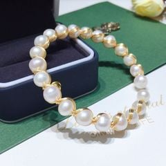 Vòng Tay Ngọc Trai Còng Cứng Quấn Dây Bạc Mạ Vàng MADAME HIEN PEARLS Unisex Nam Nữ VTT105