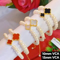 Vòng Tay Ngọc Trai Tự Nhiên Mặt Đá Cỏ 4 Lá MADAME HIEN PEARL Cho Nữ VTT124