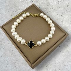Vòng Tay Ngọc Trai Tự Nhiên Mặt Đá Cỏ 4 Lá MADAME HIEN PEARL Cho Nữ VTT124