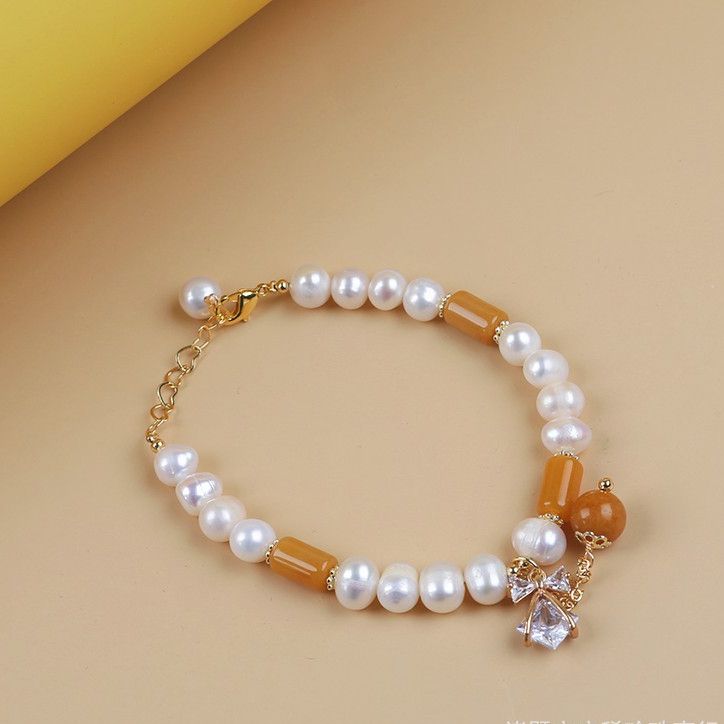 Vòng Tay Ngọc Trai Tự Nhiên phối Đá Cẩm Thạch màu ngà phật tử MADAME HIEN PEARLS VTT032