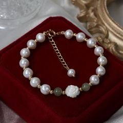 Vòng Tay Ngọc Trai Tự Nhiên Ngọc Bích Đính Hoa Hồng Xà Cừ MADAME HIEN PEARLS VTT047