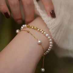 Vòng Tay Ngọc Trai Tự Nhiên Mặt Cham Hạt Vàng Li Ti MADAME HIEN PEARLS Vòng Tay Dễ Thương Cho Nữ VTT050