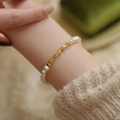 Vòng Tay Ngọc Trai Tự Nhiên Mặt Cham Hạt Vàng Li Ti MADAME HIEN PEARLS Vòng Tay Dễ Thương Cho Nữ VTT050