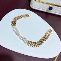 Vòng Tay Ngọc Trai Tự Nhiên Dây Đôi Kiểu Dáng Dây Đồng Hồ MADAME HIEN PEARLS Unisex Nam Nữ VTT052