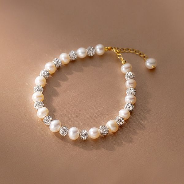 Vòng Tay Ngọc Trai Tròn Phối Bi Bạc Khảm Đá Zircon MADAME HIEN PEARLS Cho Nữ VTT079