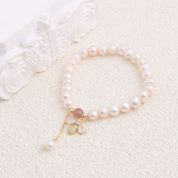 Vòng Tay Ngọc Trai Tự Nhiên Phối Hạt Cham Dâu Tua Rua Ong Xà Cừ MADAME HIEN PEARLS VTT082
