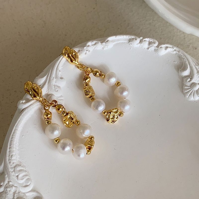 Designer Jewelry Bông Tai Ngọc Trai Tự Nhiên Vòng Tròn Phối Cham Kim Sang Trọng MADAME HIEN PEARLS Cho Nữ BTT101