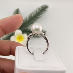 Nhẫn Bạc s925 Mạ Vàng Ý (Vàng Trắng)  Đính Ngọc Trai Trắng 10-11mm Hạt Tròn Đẹp Grade AAAA  BMVNT002TR