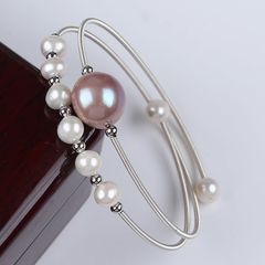 Vòng Tay Hai Lớp Đính Hạt Ngọc Trai To Còng Cứng đeo tay Cá Tính Thời Trang VTB017