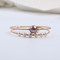 Vòng Tay Hai Lớp Đính Hạt Ngọc Trai To Còng Cứng đeo tay Cá Tính Thời Trang VTB017