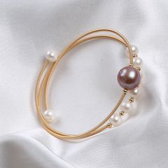 Vòng Tay Hai Lớp Đính Hạt Ngọc Trai To Còng Cứng đeo tay Cá Tính Thời Trang VTB017