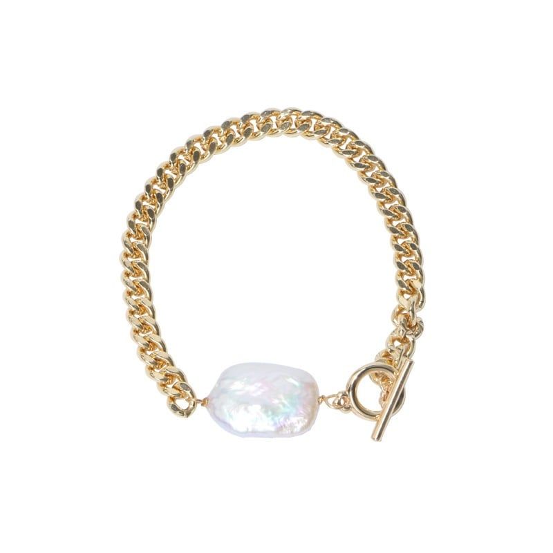 Vòng Tay Mặt Ngọc Trai Baroque Vuông Đơn Giản Phối Dây Kim Loại Mặt Khóa OT MADAME HIEN PEARLS VTB053