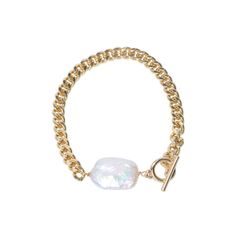 Vòng Tay Mặt Ngọc Trai Baroque Vuông Đơn Giản Phối Dây Kim Loại Mặt Khóa OT MADAME HIEN PEARLS VTB053