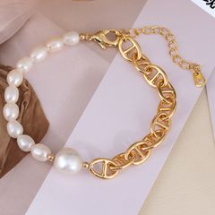Vòng Tay Ngọc Trai Tự Nhiên Phối Xích Thép Mạ Vàng MADAME HIEN PEARLS Cá Tính VTG019