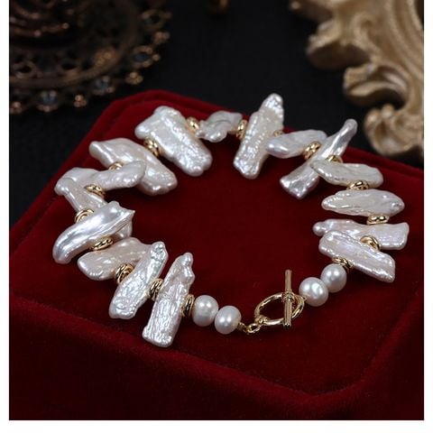 Designer Jewelry Vòng Tay Thiết Kế Ngọc Trai Dị Nhăng Biwa Thời Trang Unisex Nam Nữ MADAME HIEN PEARLS VTB052