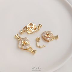 Khóa Cài Mặt Dây Chuyền Hình Nơ Hồng Zircon Mạ Vàng 14K Đính Ngọc Trai diy Màu Sắc Đa Dạng PKKC001