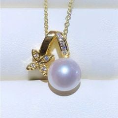 Dây Chuyền Mặt Ngọc Trai Tự Nhiên Dáng V Ngược Cành Hoa 4 Cánh Nhỏ Xinh Xắn MADAME HIEN PEARLS Cho nữ MN063