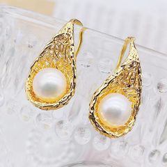 Bộ Set Dây Chuyền và Bông Tai Ngọc Trai Dáng Tổ Chim Vàng Golden Nest