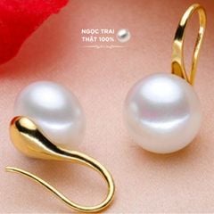 Bông Tai MADAME HIEN PEARL Hạt trai trắng 8-9mm AAA Vàng 14k dáng gót giày YM003