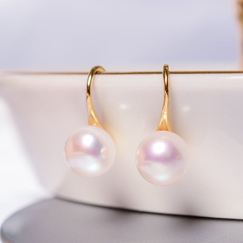 Bông Tai MADAME HIEN PEARL Hạt trai trắng 8-9mm AAA Vàng 14k dáng gót giày YM003