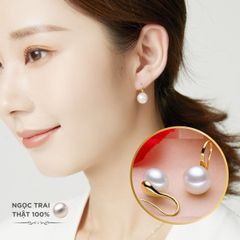 Bông Tai MADAME HIEN PEARL Hạt trai trắng 8-9mm AAA Vàng 14k dáng gót giày YM003