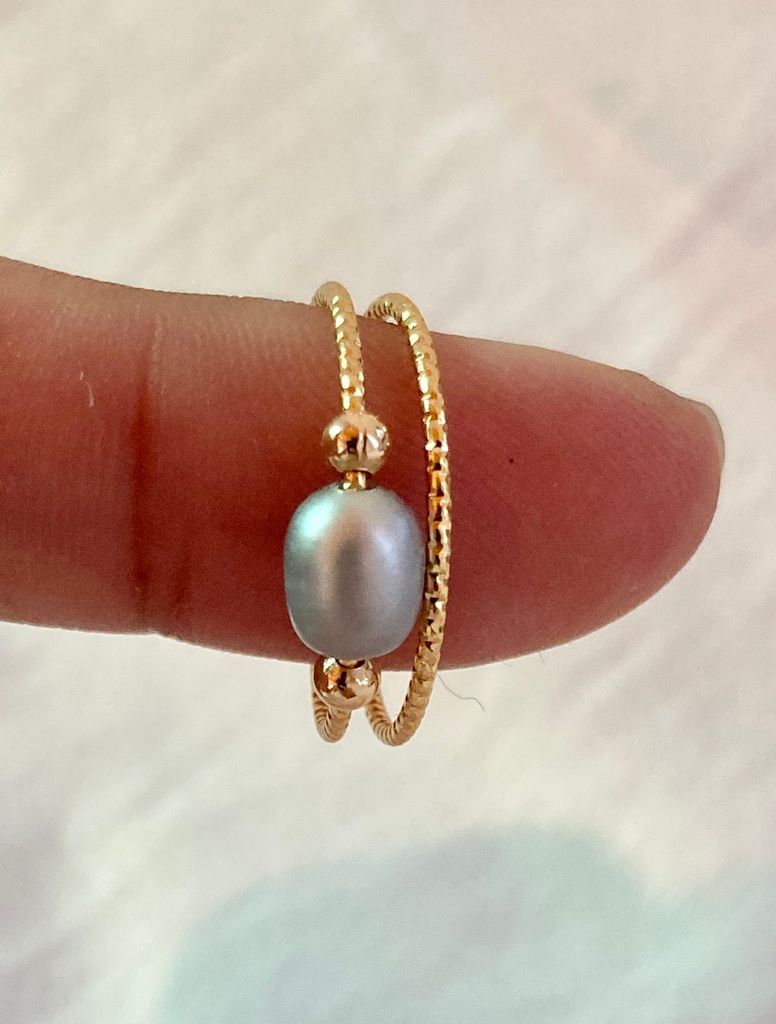 Nhẫn Mạ Vàng 14k Đính Ngọc Trai Nuôi Tự Nhiên hạt gạo Thời Trang NG001