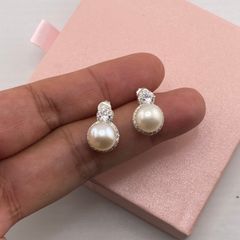 Bông Tai Ngọc Trai Bạc Ta Đính Đá Quý Nhí Tròn MADAME HIEN PEARLS sang trọng, quý phái BTN038