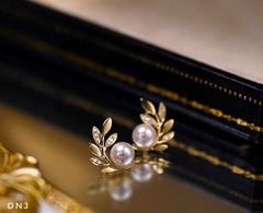Bông Tai Ngọc Trai Tự Nhiên 6-7mm Thời Trang Zircon Dáng Lá Liễu MADAME HIEN PEARLS Cho Nữ BTN002
