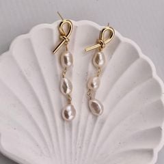 Khuyên Tai 3 Hạt Dáng Dài Thắt Nút Đính Ngọc Trai Tự Nhiên dài tua rua Phong Cách baroque BTB003B