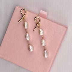 Khuyên Tai 3 Hạt Dáng Dài Thắt Nút Đính Ngọc Trai Tự Nhiên dài tua rua Phong Cách baroque BTB003B