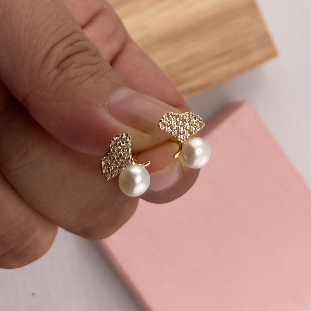 Bông Tai Ngọc Trai Lá Bạch Quả Ginkgo MADAME HIEN PEARLS May Mắn Đáng Yêu BTN022