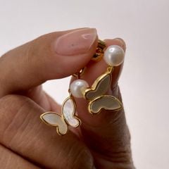 Bông Tai Bướm Trắng Mặt Xà Cừ Đính Ngọc Trai MADAME HIEN PEARLS Phong Cách Châu Âu BTN019